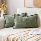 MIULEE Decorative Lumbar Throw Pillow Covers 12x20 Light Olive Green 2 Pack | by MIULEE