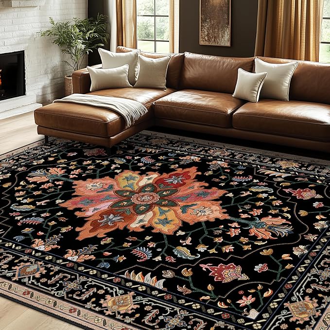 RELEANY Washable Area Rug, Water Repellent, Pet Friendly, Vintage Floral Boho - Image 3