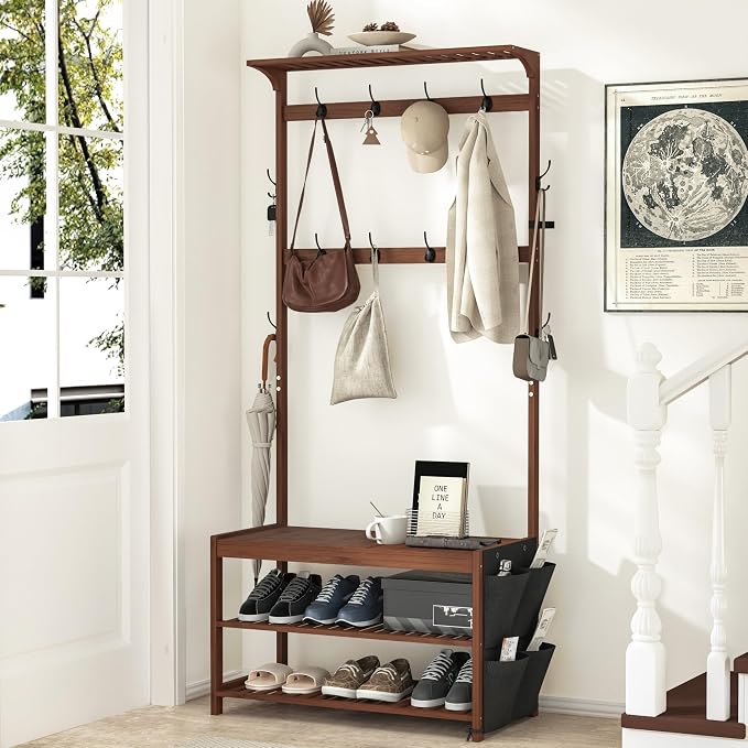 AMBIRD Hall Tree with bench and shoe storage, Entryway Bench with shoe storage by AMBIRD