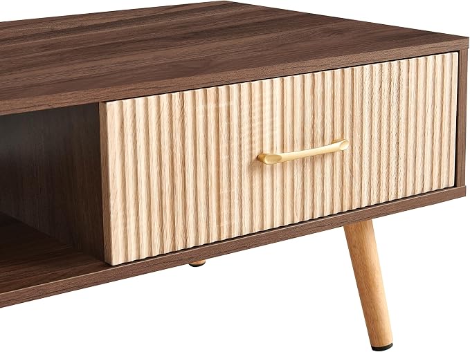 Coffee Table with Storage, Mid Century Boho Wood Center Table with Open Storage - Image 6