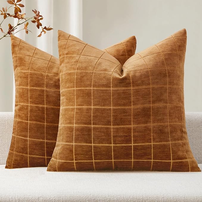 MIULEE Decorative Chenille Check Throw Pillow Covers Vintage Plaid Couch by MIULEE