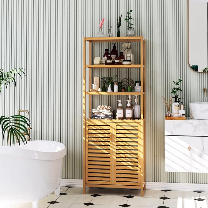 HIFIT Tall Bathroom Storage Cabinet, Corner Tall Cabinets Freestanding - Image 9