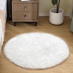 Goolela White Round Rug 3ft Fluffy Faux Sheepskin Fur Rug Small Circle Fuzzy by Goolela