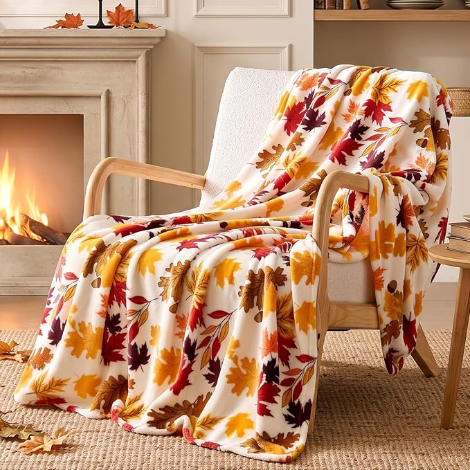 BEDELITE Fleece Blanket Soft Plush Fall Twin Size Autumn Leaves 60"x80" | Ultra by BEDELITE