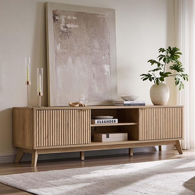 OKD 70" Mid Century Modern Fluted TV Stand, Entertainment Center, Media Console by OKD