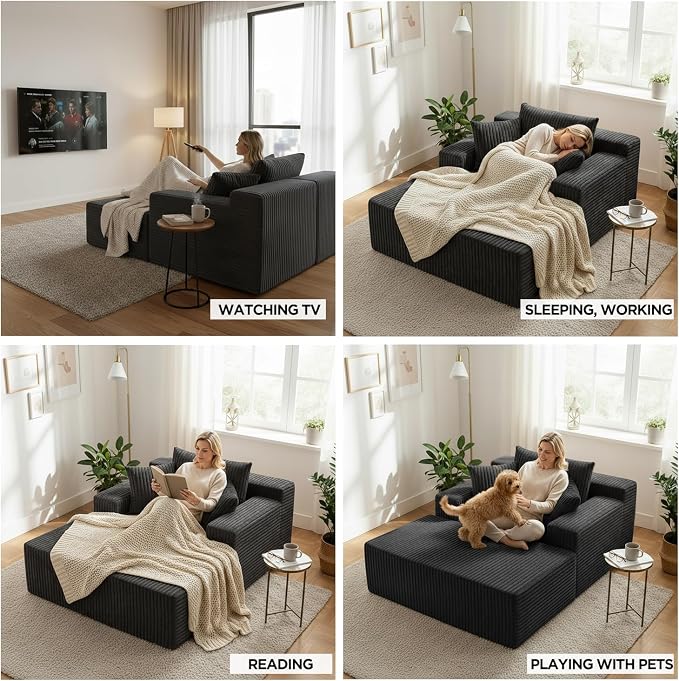 Sytopia Chaise Lounge with Armrests, Oversized Sofa Bed with 3 Pillows - Image 6