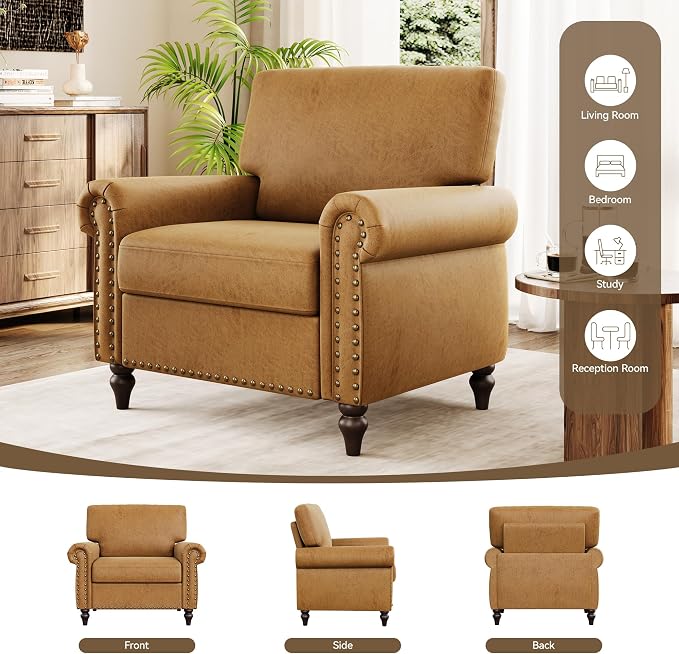 Nailhead Trim Accent Chairs Set of 2, Faux Leahter Mid Century Modern Living - Image 9