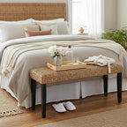 Entryway Bench with Solid Wood Acacia, Water Hyacinth Indoor Bench Seat - Image 8