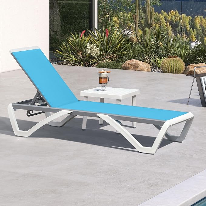 PURPLE LEAF Patio Chaise Lounge Chair Set Outside Aluminum Plastic Stackable by PURPLELEAF