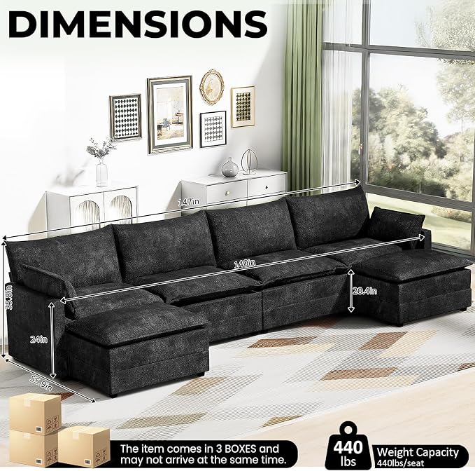 LEVELEVE 147" U-Shape Modular Sofa - Image 3