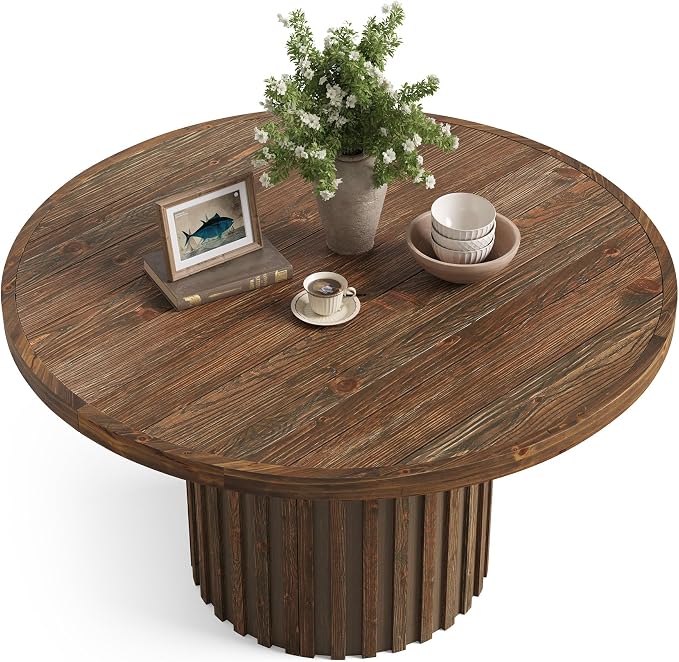 47" Solid Wood Dining Table for 4-6, Farmhouse Round Kitchen Table - Image 9