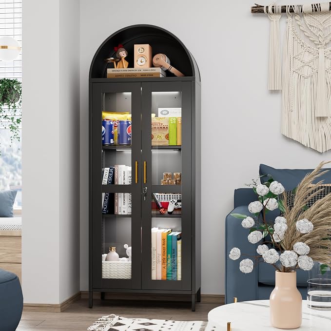 72.83'' Tall Metal Arched Bookcase - Image 7