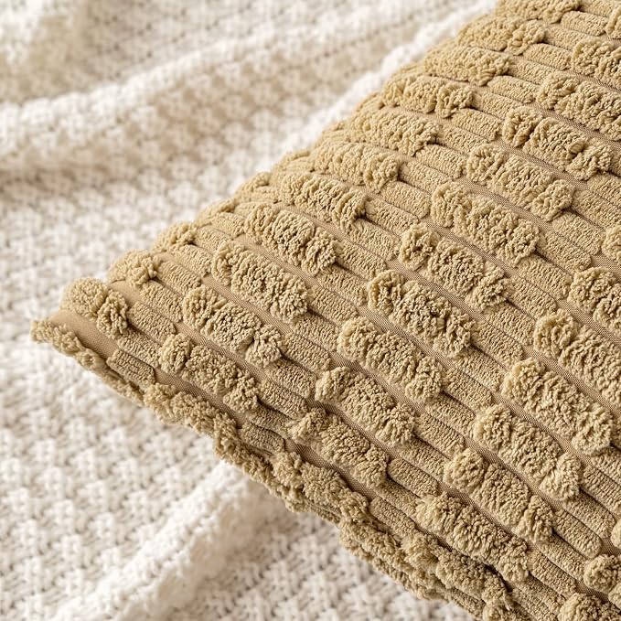 MIULEE Corduroy Decorative Throw Pillow Covers 18x18 Khaki Pack of 2 | Soft - Image 2