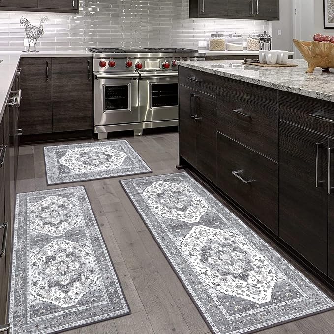 HEBE Boho Kitchen Rugs Set of 3, Non Slip Washable Kitchen Mats - Image 9
