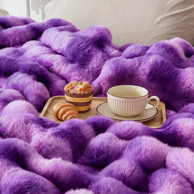 Luxury 1000GSM Rabbit Faux Fur Blanket, Super Warm Cozy Brown Blankets - Image 2