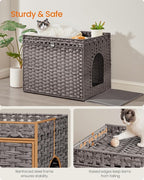 Feandrea Cat Litter Box Enclosure, Handwoven Rattan Hidden Litter Box Furniture - Image 4