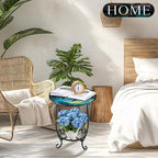 Cinnvoice Outdoor Side Table Round Small Mosaic Patio Accent Indoor End Plant - Image 7