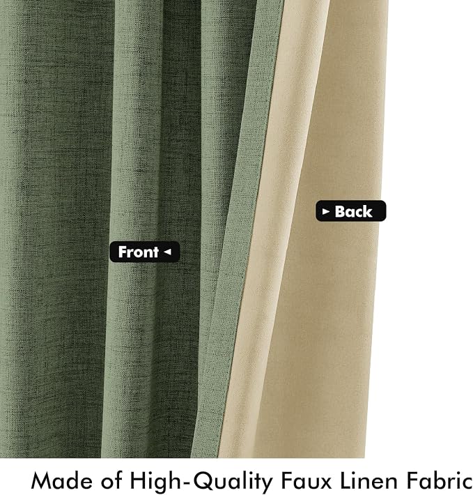 MIULEE 100% Blackout Linen Curtains 42 x 63 Inch Olive Green 2 Panels | Thermal - Image 6