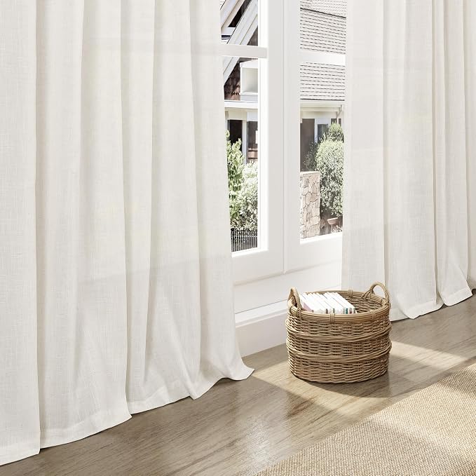 Extra Long Beige White Linen Curtains 144 Inch - Image 5
