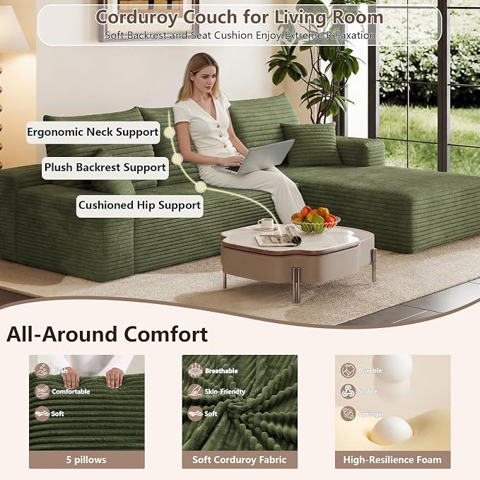 95" Cloud Sectional Couch with L-Shape Chaise, Modular Comfy Sofa Chaise Longue - Image 3
