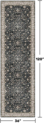 Black Boho Washable 3x10 Extra Long Hallway Runner Rug, Waterproof Large - Image 2