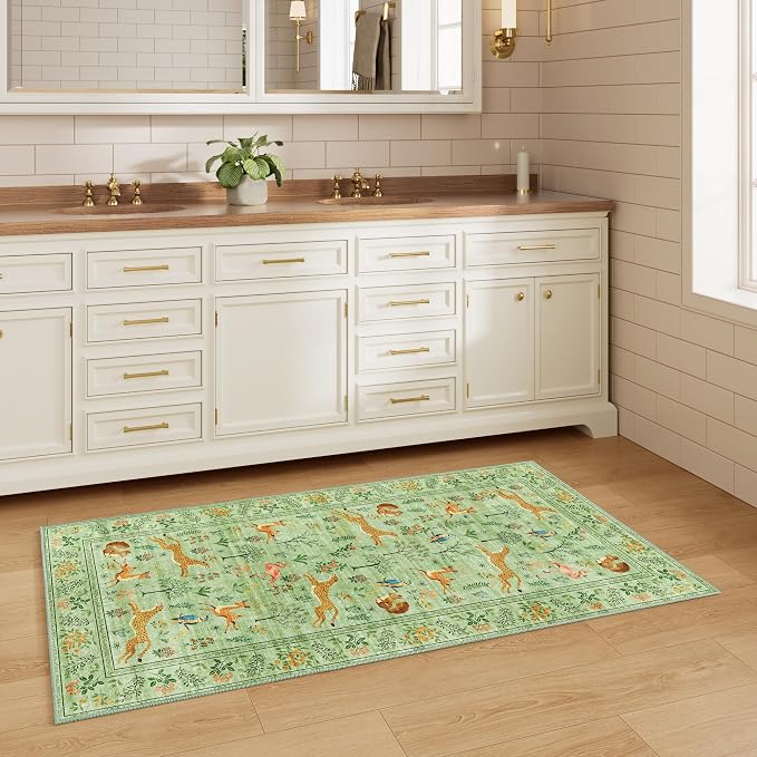 DUKINO 2x4 Rug for Entryway, Animal Washable Rug for Kitchen, Light Green | Non - Image 9