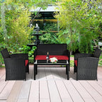 Tangkula Patio Wicker Conversation Furniture Set, Patiojoy Sofa & Table Set w/4 - Image 3