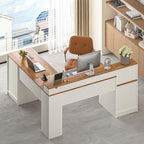 YOMILUVE 63" Farmhouse L Shaped Executive Desk - Image 9