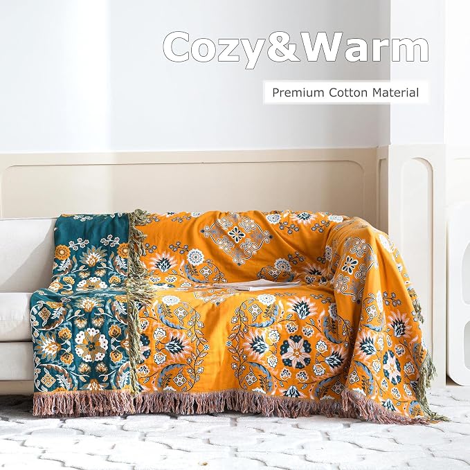 LUTBM Boho Throw Blanket for Bed 100% Cotton Soft Lightweight Quilt Reversible - Image 4