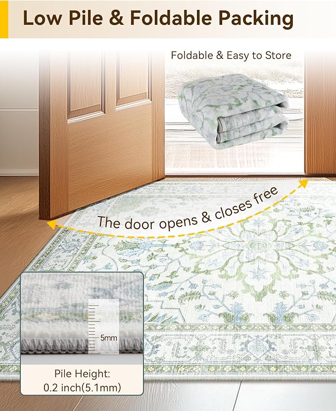 RELEANY Washable Area Rug, Water Repellent, Pet Friendly, Vintage Floral Boho - Image 4