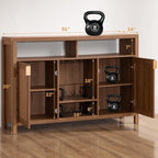 SICOTAS Rattan Coffee Bar Cabinet, Boho Liquor Wine Cabinet Set of 2 Credenza - Image 3
