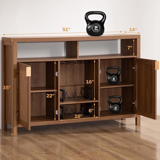 SICOTAS 51" Coffee Bar Cabinet Bar Cart - Image 3