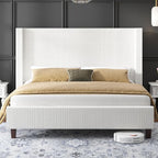 HOWE King Size Bed Frame with 50.8" Tall Wingback Headboard, Modern Corduroy - Image 3