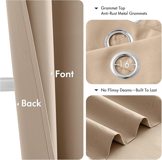 MIULEE Blackout Curtains for Bedroom 2 Panels 40 x 80 Inch Long Beige | Thermal - Image 4
