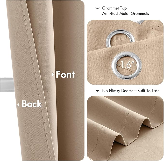 MIULEE Blackout Curtains for Bedroom 2 Panels 40 x 63 Inch Long Beige | Thermal - Image 4