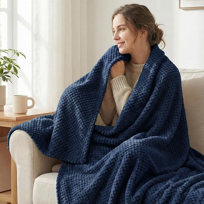 Exclusivo Mezcla Soft Waffle Fleece Bed Blanket King Size, Cozy Flannel - Image 2