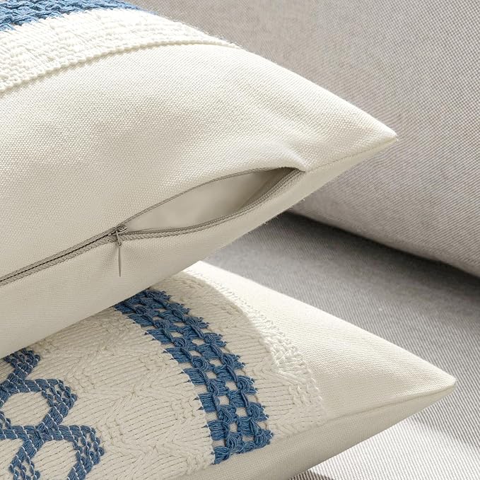 MIULEE Set of 2 Blue Boho Decorative Lumbar Pillow Covers 12x20 Inch | - Image 5