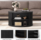 JOINICE 31.5" Black Round Lift Top Coffee Table, Modern Fluted Drum Center Table - Image 3