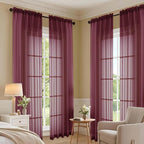Wine Sheer Curtains 84 Inches Long 2 Panels Set, Light Filtering Sheer Curtains - Image 7