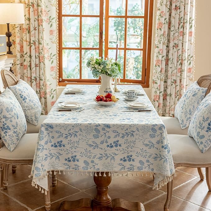 VClife Table Cloth Blue and White Table Cloth Rectangle Tablecloth Rustic by VCLIFE