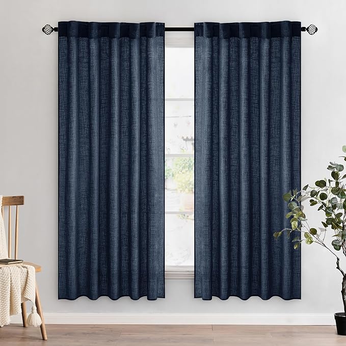 MIULEE Navy Blue Linen Curtains 52x72 Inch 2 Panels by MIULEE
