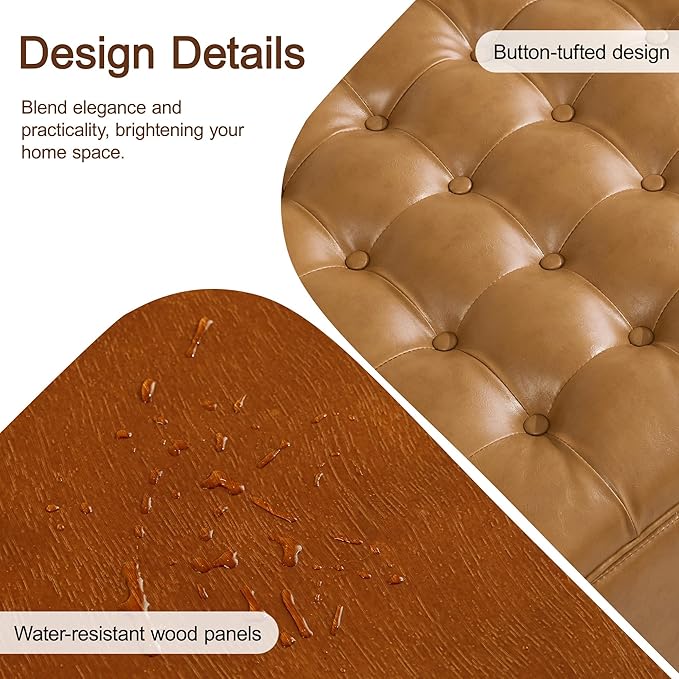 WUTUTUEE 30" Faux Leather Square Storage Ottoman - Image 4
