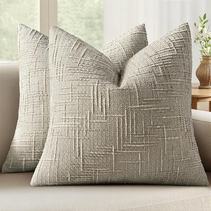 MIULEE Chenille Textured Throw Pillow Covers Light Brown 20x20 Set of 2 | by MIULEE