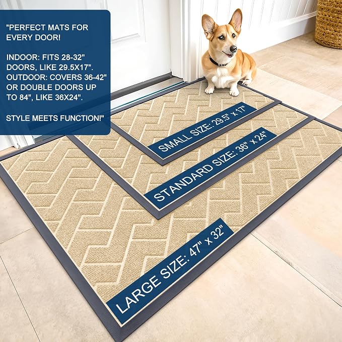 OLANLY Front Door Mat Outside 71x47, All-Season Absorbent Rubber Doormat | Beige - Image 2