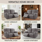 Recliner Loveseat Covers, 4-Piece Stretch Geometric Strokes Jacquard Reclining - Image 7