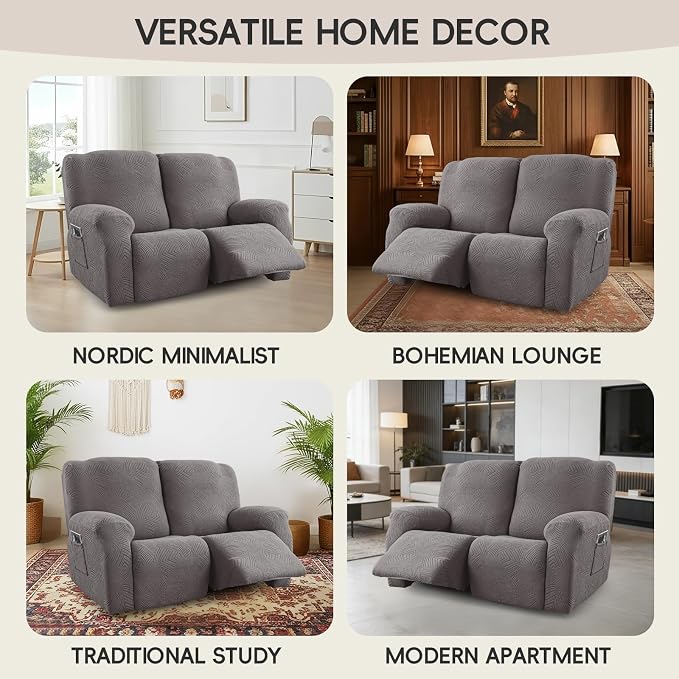 Recliner Loveseat Covers, 4-Piece Stretch Geometric Strokes Jacquard Reclining - Image 7