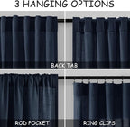 Navy Blue Linen Curtains 63 Inches Length 2 Panels Set - Image 3