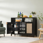 SICOTAS Rattan Coffee Bar Cabinet, Modern Liquor Wine Cabinet Set of 2 Credenza - Image 5