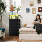 BOLUO Black Dresser with 5 Drawers Tall Nightstand with Charging Station and - Image 2