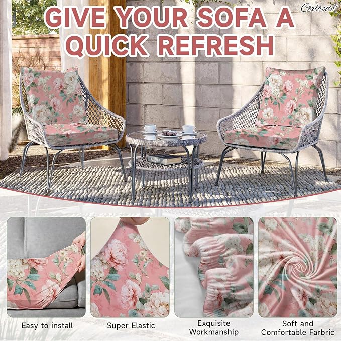 CALBODE 12 Pcs Stretch Outdoor Seat Cushion Covers, Washable Reusable, - Image 3